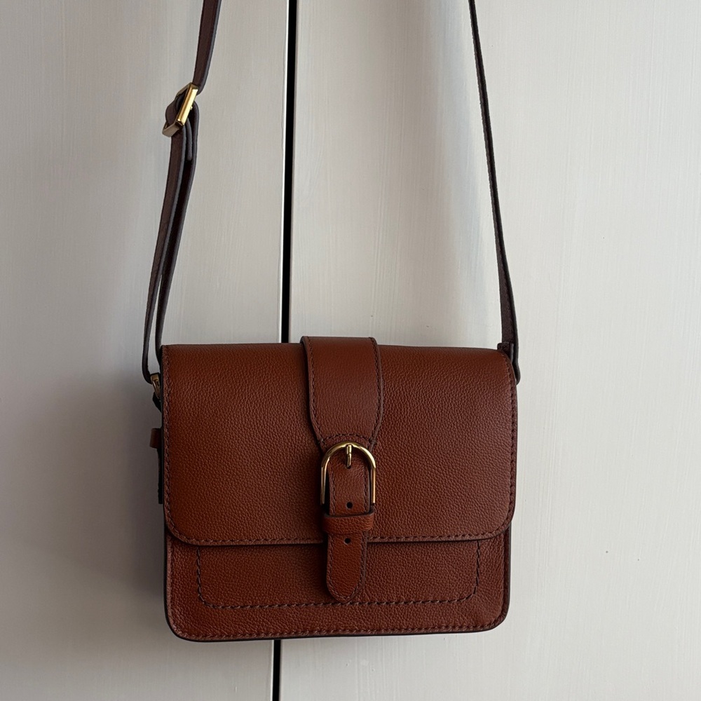 Fossil Brown Pebbled Leather Crossbody with Buckle